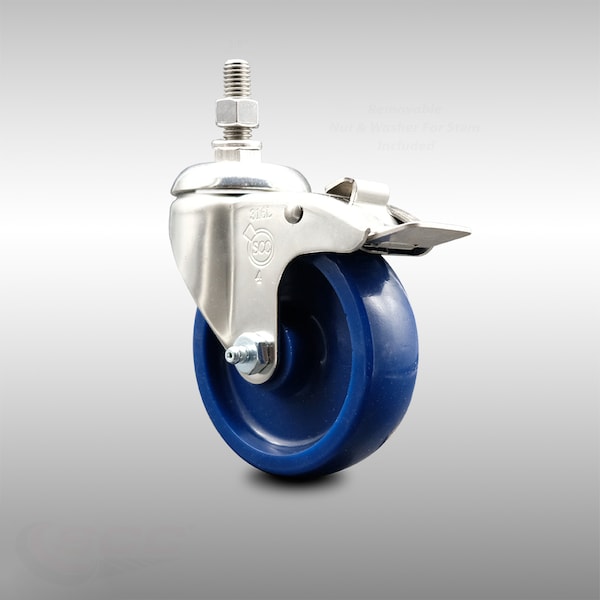 Service Caster 4 Inch 316SS Solid Polyurethane Swivel 3/8 Inch Stem Caster Total Lock Brake SCC SCC-SS316TSTTL20S414-SPUS-381615 - main